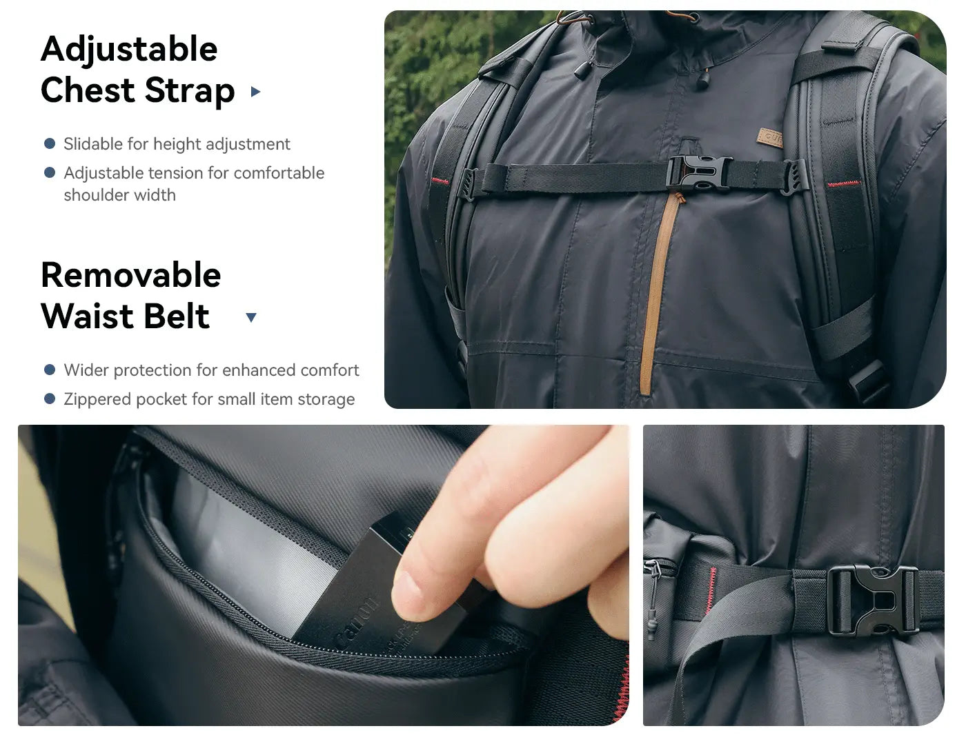 Ulanzi BP10 Hardshell Camera Backpack – Chest strap and removable waist belt