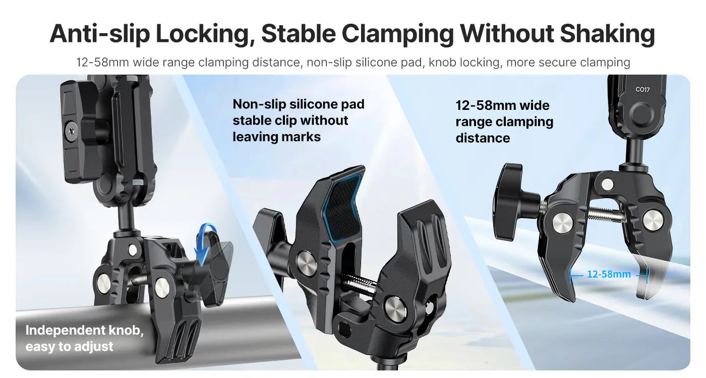 Ulanzi CO17 Super Clamp s dvojitou kulovou hlavou – Non-slip clamping without wobble