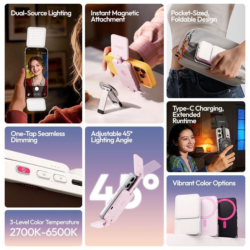 Ulanzi GL01 GlowUp světlo (Sakura Pink) – Features at a glance