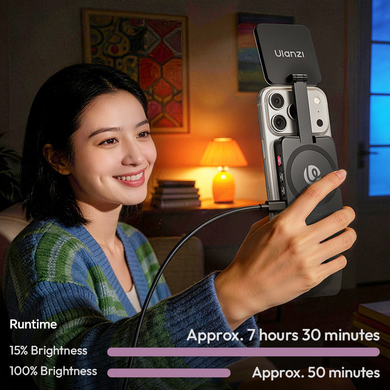 Ulanzi GL01 GlowUp světlo (Noir Black) – Battery life and USB-C charging