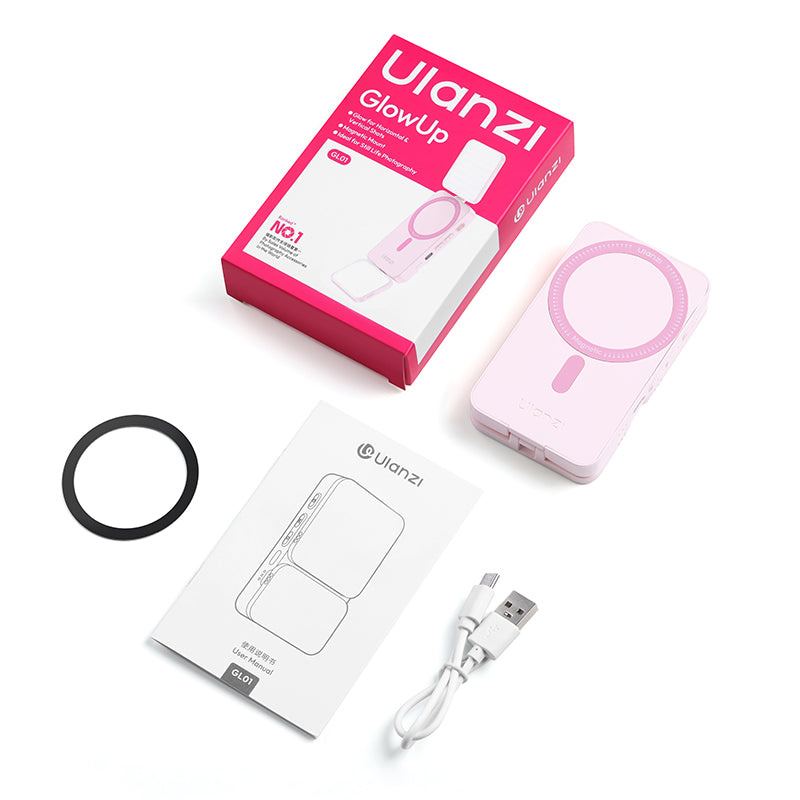 Ulanzi GL01 GlowUp světlo (Sakura Pink) – What is in the box