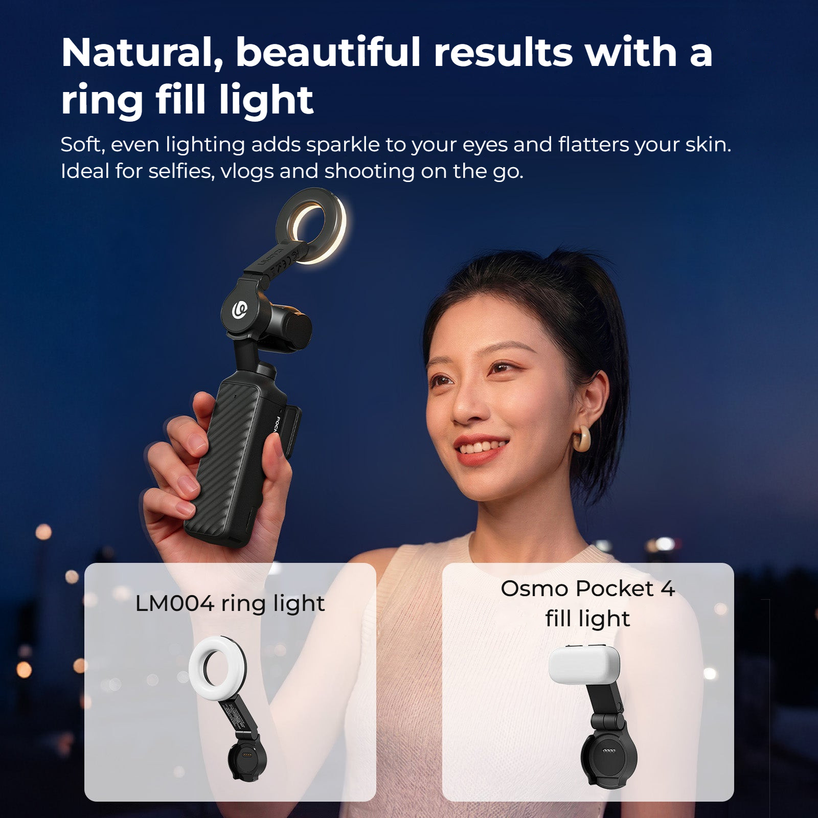 Ulanzi LM004 kruhové přisvětlení pro DJI Osmo Pocket 4 – Soft light that doesn't cast shadows