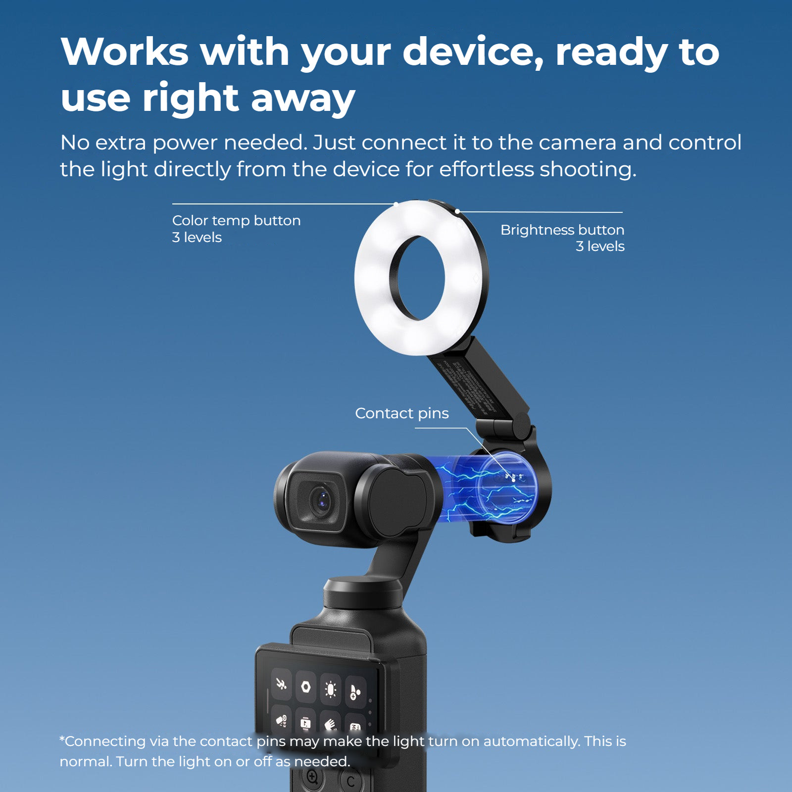 Ulanzi LM004 kruhové přisvětlení pro DJI Osmo Pocket 4 – Powered and controlled by the camera
