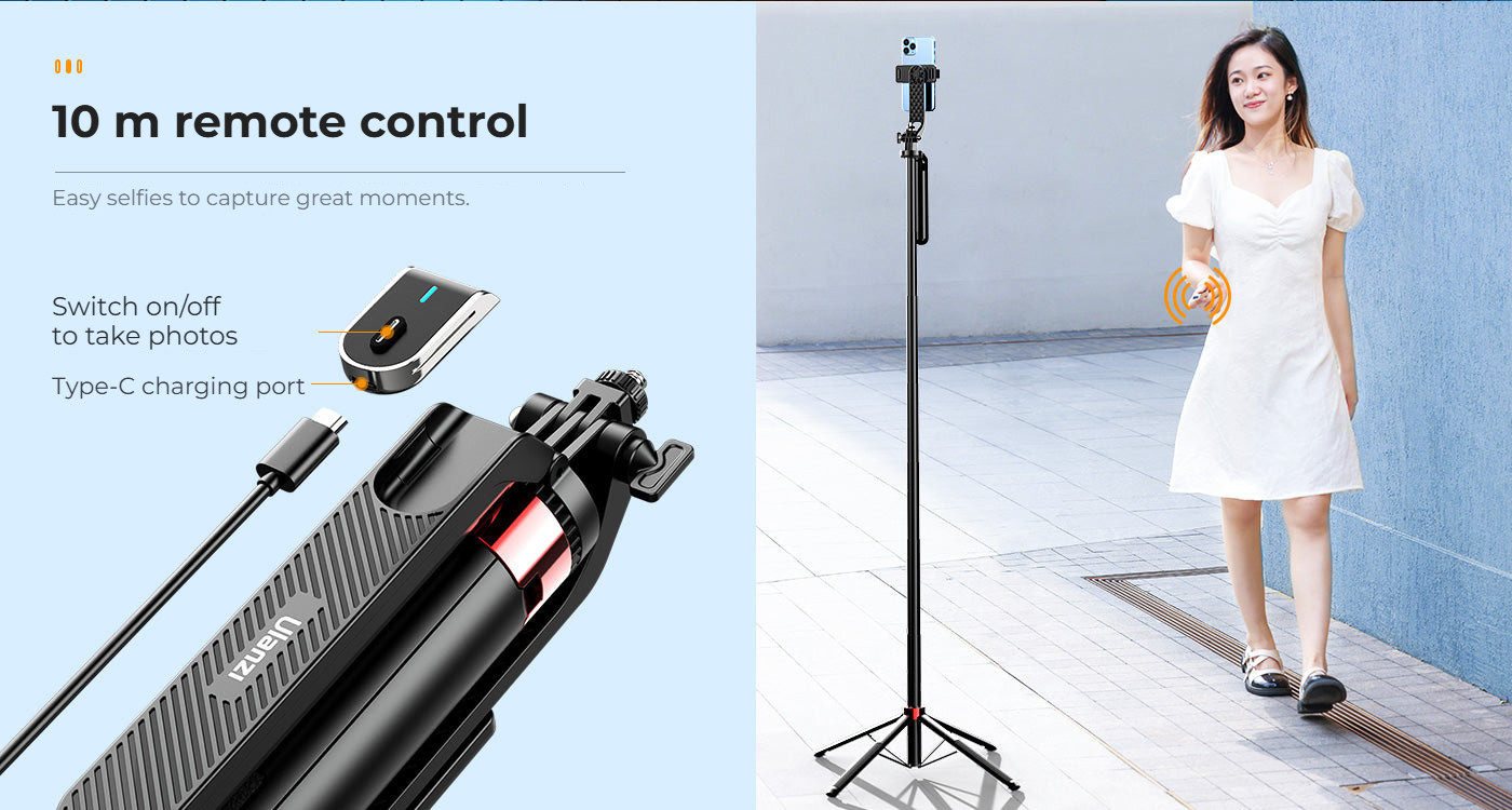 Ulanzi MA09 selfie tyč – Bluetooth remote with 10 m range