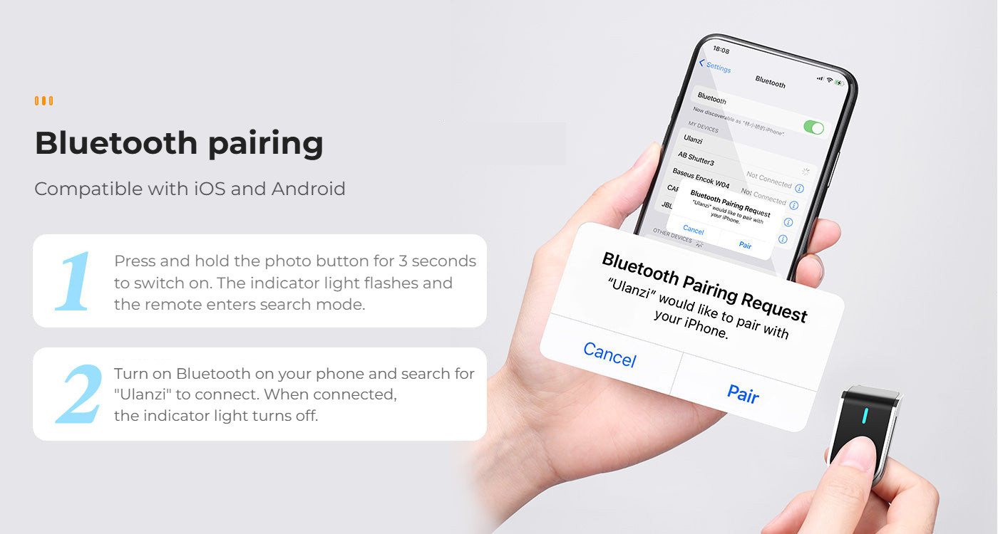 Ulanzi MA09 selfie tyč – Bluetooth pairing