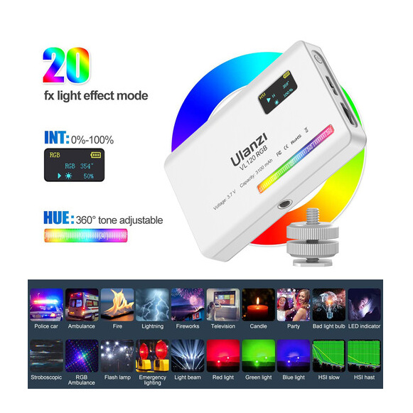 Ulanzi VL120 RGB LED světlo (černé) – 20 lighting effects