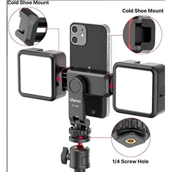 Ulanzi ST-06S držák telefonu černý – Two cold shoe mounts and a 1/4″ thread