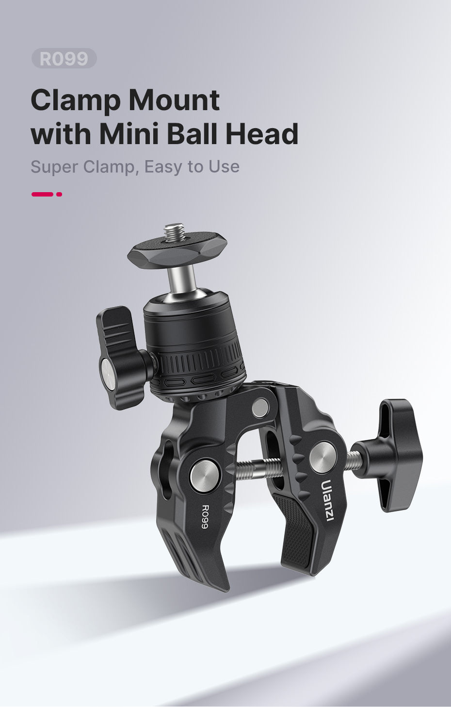 Ulanzi R099 svorka s mini kulovou hlavou – Clamp with a mini ball head
