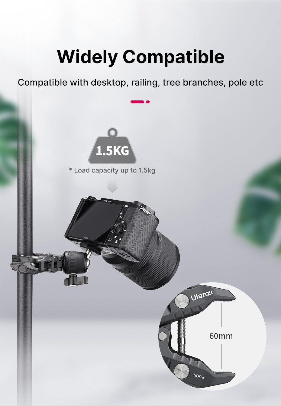 Ulanzi R099 svorka s mini kulovou hlavou – Wide compatibility