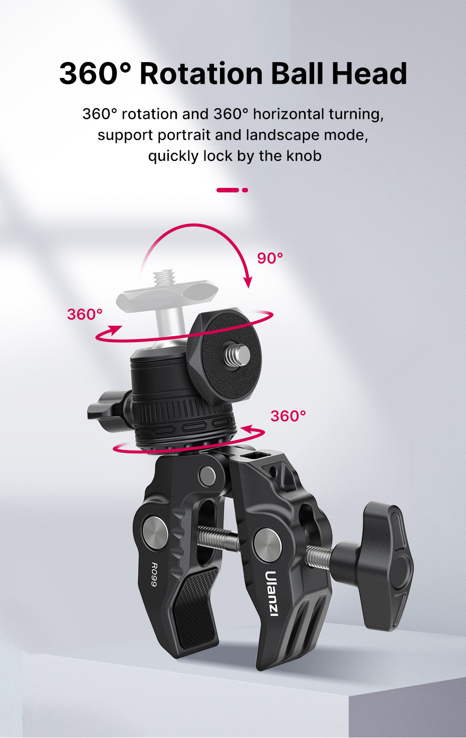 Ulanzi R099 svorka s mini kulovou hlavou – 360° rotating ball head