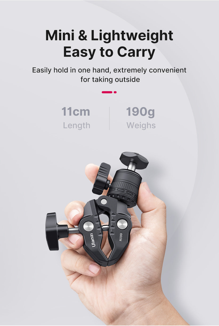 Ulanzi R099 svorka s mini kulovou hlavou – Mini and lightweight