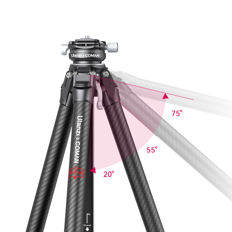 Ulanzi Zero-Y 3028 – Three leg angles: 20°, 55°, 75°