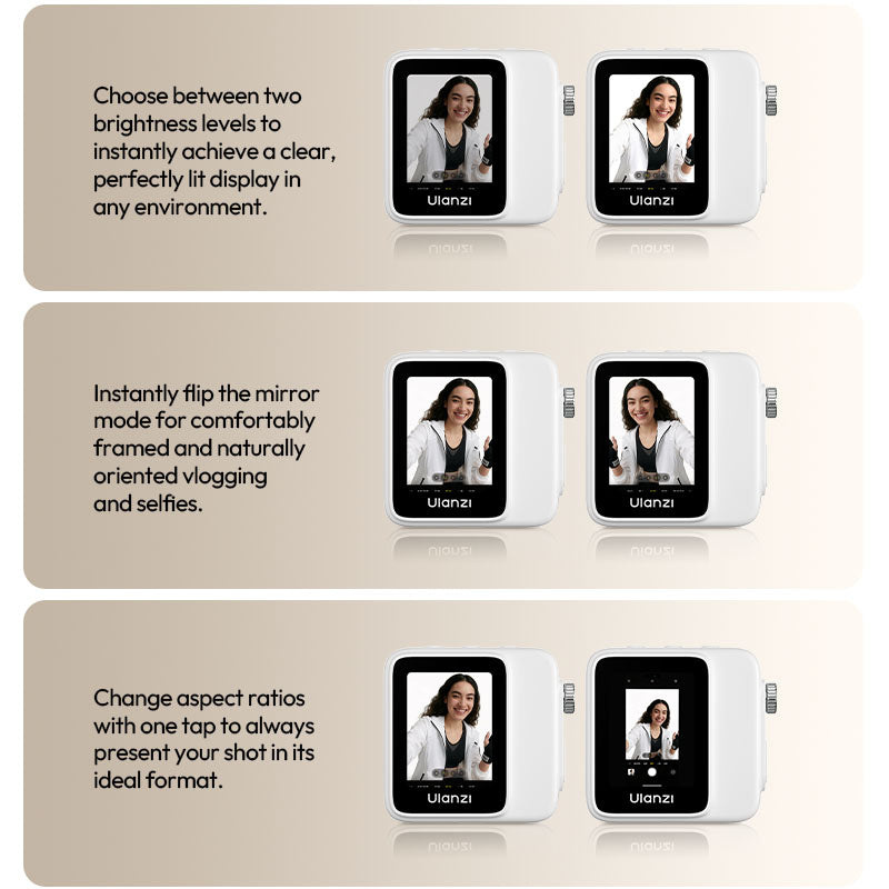 Ulanzi VM02 Wireless Magnetic Selfie Monitor – Brightness, mirroring and aspect ratio with one tap